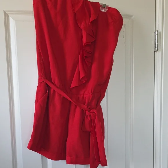 Express Red Ruffled Jumpsuit - Picture 2 of 8